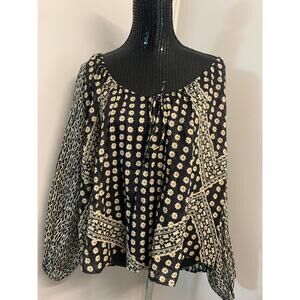 Free People Blouse Long Sleeve Floral Black S Women's A34